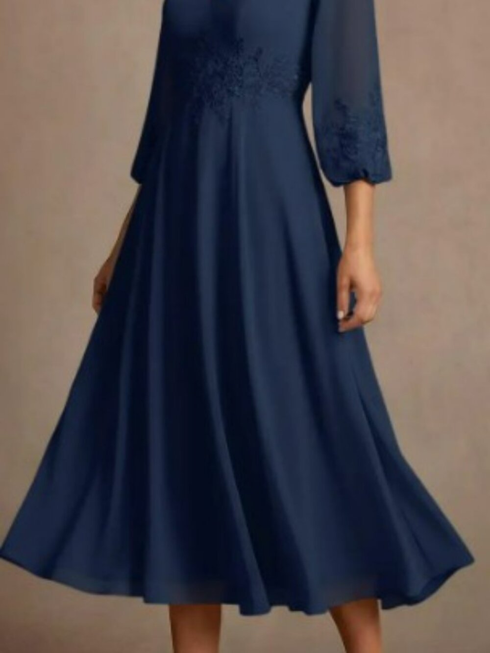 Azazie Ana  Dark Navy A-Line Lace Chiffon Dress | Size 8 - Picture 3 of 3